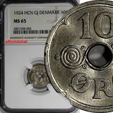 DENMARK Christian X Copper-Nickel 1924 HCN GJ 10 Ore NGC MS65 KM# 822.1 (082)