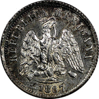 Mexico SECOND REP. Silver 1887 Ca M 10 Centavos Mint-96,00 Chihuahua UNC KM403.1