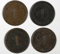 Germany - Empire Copper LOT OF 4 COINS 1874-1875 1 Pfennig KM# 1 (19 583)