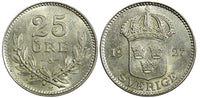Sweden Gustaf V Silver 1927 W  25 Öre UNC  KM# 785 (22 055)