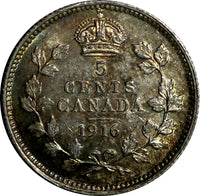 Canada George V Silver 1916 5 Cents aUNC Nice Toned KM# 22