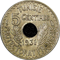 Tunisia  Nickel-Bronze 1931 5 Centimes UNC Toned KM# 258 (21 485)