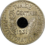Tunisia  Nickel-Bronze 1931 5 Centimes UNC Toned KM# 258 (21 485)
