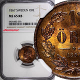 SWEDEN Carl XV Adolf 1867 1 Ore NGC MS65 RB TOP GRADED BY NGC  KM# 705 (035)