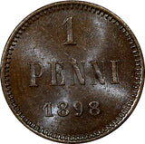Finland Nicholas II Copper 1898 1 Penni aUnc Choice Details KM# 13