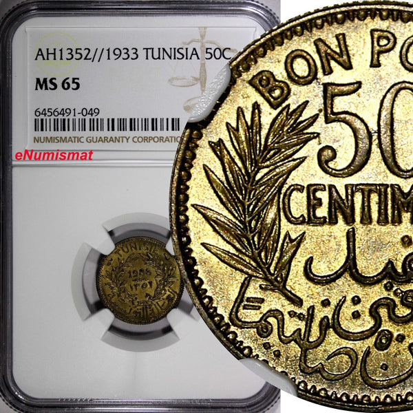 Tunisia 1352//1933 50 Centimes KEY DATE NGC MS65 TOP GRADED KM# 246 (049)