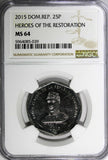 DOMINICAN REPUBLIC 2015 25 Pesos NGC MS64 Gregorio Luperón GEM BU KM# 107 (039)