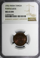 India-Portuguese Bronze 1952 Tanga, 60 Reis NGC MS65 BN TOP GRADED KM# 28 (042)