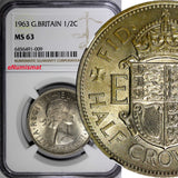 Great Britain Elizabeth II 1963 1/2 Crown NGC MS63 Light Toned KM#907 (009)