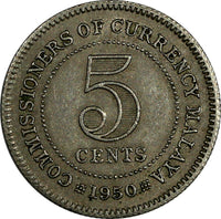 Malaya Copper-Nickel King George VI 1950 5 Cents Last Year Type KM# 7 (18 666)