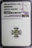 GUATEMALA Silver 1882 1/4 Real NGC AU DETAILS Light Toned KM# 151 (073)