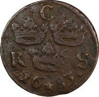 SWEDEN Carl XI (1660-1697) Copper 1683 1/6 Ore S.M. KM# 254 (20 995)