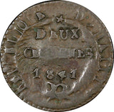 Haiti Copper 1841 / AN38 2 Centimes KM# A22 (21 052)