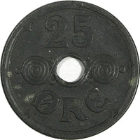 Denmark Christian X German Occupation Zinc 1945 25 Ore WWII Issue KM# 823.2a/435