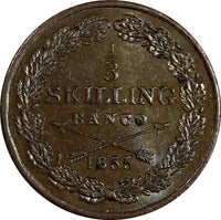 Sweden Oscar I Copper 1855 1/3 Skilling 19.8mm Mintage-377,280 aUNC KM# 657 (72)