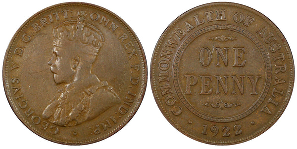 Australia George V Bronze 1922 1 Penny 30.8mm KM# 23 (21 569)