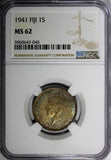 Fiji George VI Silver 1941 1 Shilling NGC MS62 Mint-40,000 Nice Toned KM# 12 (5)