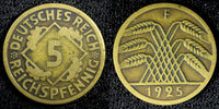 Germany Weimar Republic Aluminium-Bronze 1925 F 5 Reichspfennig  KM# 39 (23 606)