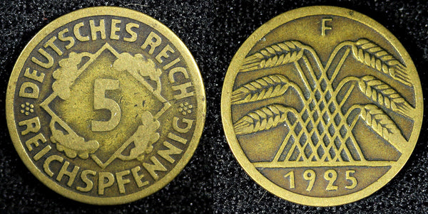 Germany Weimar Republic Aluminium-Bronze 1925 F 5 Reichspfennig  KM# 39 (23 606)