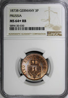 Germany PRUSSIA Wilhelm I 1873 B 3 Pfennig NGC MS64+ RB TOP GRADED KM# 482 (030)