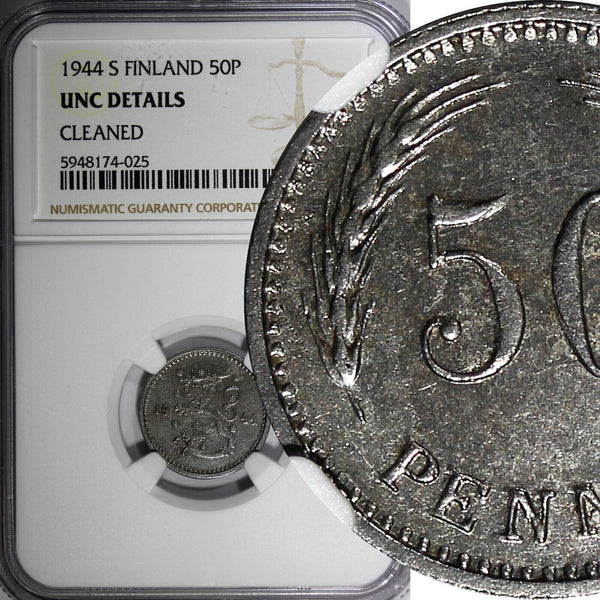 Finland Iron 1944 S 50 Penniä WWII Issue NGC UNC DETAILS KM# 26b (25)