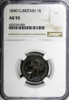 Great Britain Victoria Silver 1840 1 Shilling NGC AU55 Deep Toned KM# 734.1
