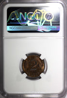 LATVIA Bronze 1939 2 Santimi NGC MS64 RB 1 YEAR TYPE Mint Luster KM# 11.2 (022)