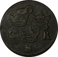 Sweden Copper 1656 1/4 Ore VF Condition  C.R.S SCARCE KM# 211 (10 240)