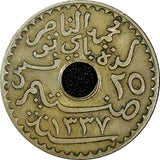 Tunisia Muhammad V  AH1337 1919 25 Centimes  KM# 244 (21 747)