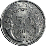 France Aluminum 1947 B 50 Centimes Beaumont Mint XF KM# 894.2a (20 007)