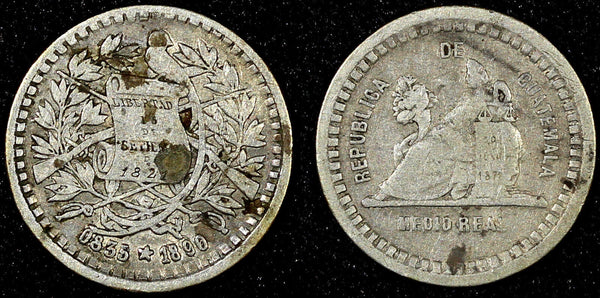 GUATEMALA Silver 1890/799 1/2 Real OVERDATE  KM# 155 .2 (22 815)