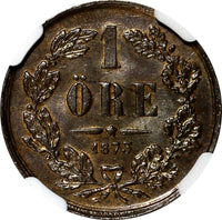 SWEDEN Oscar II Bronze 1873 LA 1 Ore NGC MS66 BN TOP GRADED BY NGC KM# 728 (041)