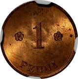 Finland Copper 1920 1 Penni NGC MS64 RB Mintage-720,000 TOP GRADED KM# 23 (044)