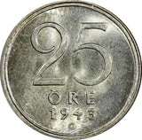 Sweden Gustaf V Silver 1943 G 25 Öre 1stYear Type GEM BU COIN KM# 816 (22 030)