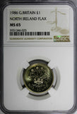 Great Britain Elizabeth II 1986 1 Pound NGC MS65 Northern Ireland KM# 946 (025)