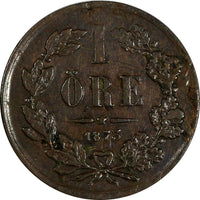 SWEDEN Oscar II Bronze 1873 L A. 1 Ore  KM# 728 (17 879)