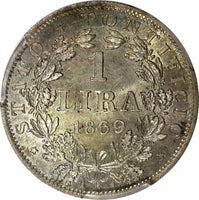 Italy PAPAL STATES  Pius IX Silver 1869-R 1 Lira PCGS MS63 KM# 1387 (48)