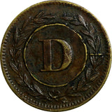 Costa Rica Arms Token Bronze Variety Letter "D" in CIRCLE 19 mm Rulau CR63