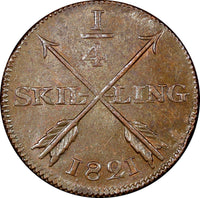 Sweden Carl XIV Johan Copper 1821 1/4 Skilling UNC KM# 595 (21 406)