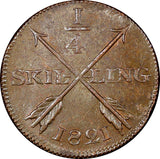 Sweden Carl XIV Johan Copper 1821 1/4 Skilling UNC KM# 595 (21 406)