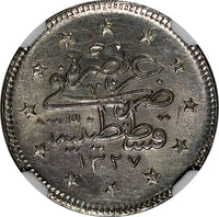 Turkey Mehmed V Silver AH1327//3 (1911) 2 Kurush NGC MS63 Toned KM# 749 (054)