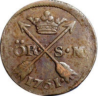 SWEDEN COPPER Adolf Frederick 1761 1 ORE S.M. KM# 460 (2528)