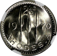 Rhodesia Zimbabwe Copper-Nickel 1970 2-1/2 Cents NGC MS68 GEM BU KM# 11 (018)