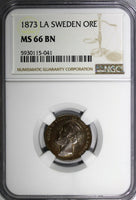 SWEDEN Oscar II Bronze 1873 LA 1 Ore NGC MS66 BN TOP GRADED BY NGC KM# 728 (041)