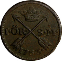 SWEDEN Adolf Frederick (1751-1771) Copper 1763 S.M. 1 Ore 1 KM# 460