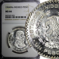 Mexico ESTADOS UNIDOS MEXICANOS Silver 1964 Peso Jose Morelos NGC MS66 KM#459(3)