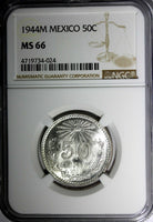 Mexico ESTADOS UNIDOS MEXICANOS Silver 1944 M 50 Centavos NGC MS66 GEM KM# 447