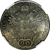 Austria Franz I Silver 1825 A 20 Kreuzer  NGC MS63 1 GRADED HIGHEST KM# 2144 (0)