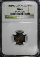 Mexico Republic Silver 1855 Mo GF/GC 1/2 Real NGC MS63 Better Date KM# 370.9