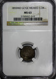 Mexico Republic Silver 1855 Mo GF/GC 1/2 Real NGC MS63 Better Date KM# 370.9